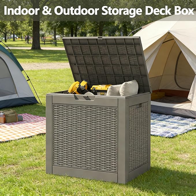 32 Gallon Outdoor Storage Box, Resin Deck Boxes Outdoor Waterproof For Patio Furniture, Garden Tools, Pool Supplies, Lockable And UV Resistant (a Set of 2,Rattan Gray)