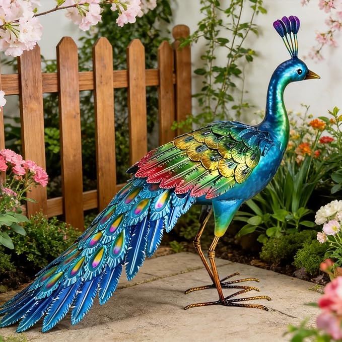 chisheen Metal Peacock Statue Garden Decor Yard Art Outdoor Gift for Women
