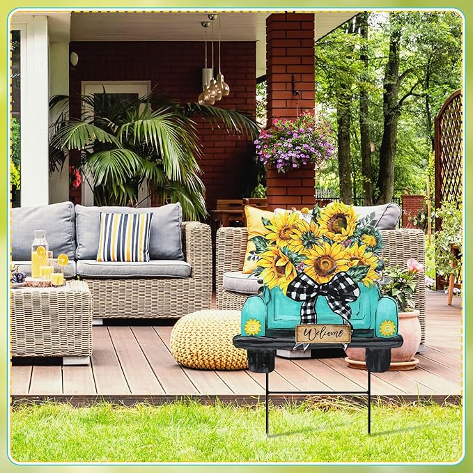 Weysat Sunflowers Yard Sign 13.7 Inch Sunflowers Metal Decoration Outdoor Summer Decoration for Home Outdoor Summer Truck Yard Decor with Stakes Waterproof for Garden Patio Lawn Party Walkway Decor