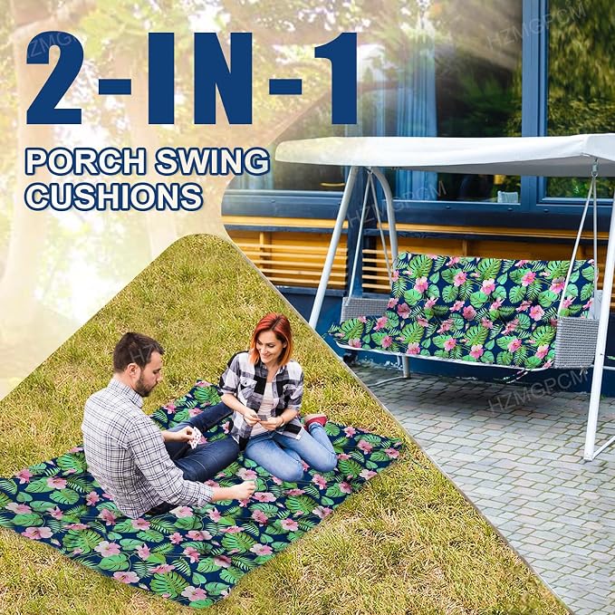 Premium 5" Thick Waterproof Outdoor Swing Cushions Sturdy Durable 2-3 Seat Replacement Porch Swing Cushions with Backrest&Ties Bench Cushion for Outdoor Furniture Backyard Patio (Flower02)