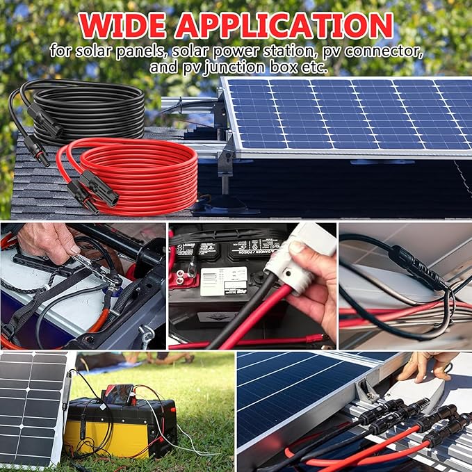 Vansdon 2x20 Feet Solar Panel Extension Cable, 12AWG Solar Cable, Solar Panel Cable with Female and Male Waterproof Connectors for RV, Photovoltaic Systems (20FT Red + 20FT Black)