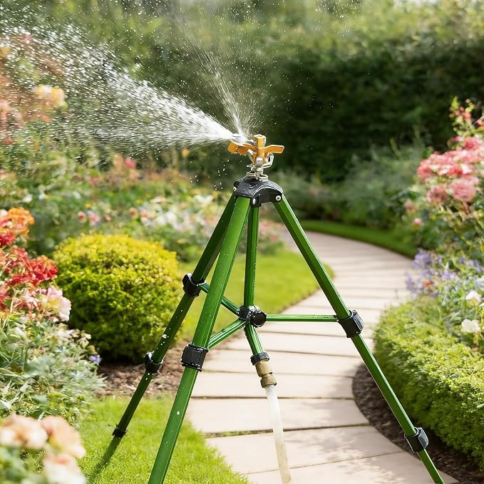 LIULO TOOL Impact Sprinkler on Tripod Base, 6 Pack Tripod Sprinklers with Brass Head, 360 Degree Large Area Irrigation with Extension Legs Flip Locks, Heavy Duty 3/4" Connector for Lawn Yard Garden