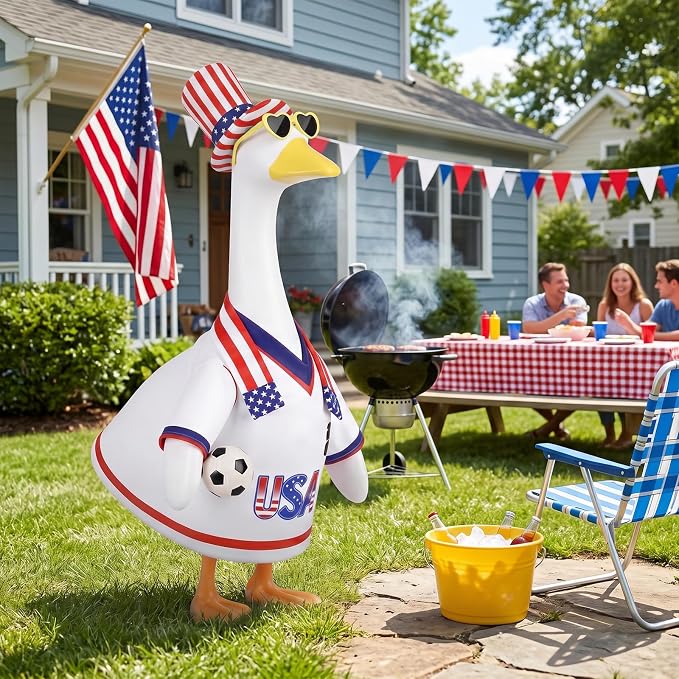 Porch Goose Outfits Clothes for World Cup Decorations, 4th of July Decorations, Patriotic Decor Outdoor, USA Soccer Fan Gifts, 250 Anniversary USA Merchandise 23 inch Porch Goose Costume for Patio