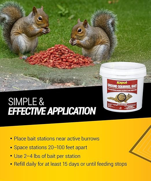 Kaput Ground Squirrel Bait - Effective Fleas & Squirrel Killer with Diphacinone & Imidacloprid - Targeted Pest Control for Outdoor Use, (5 lbs)