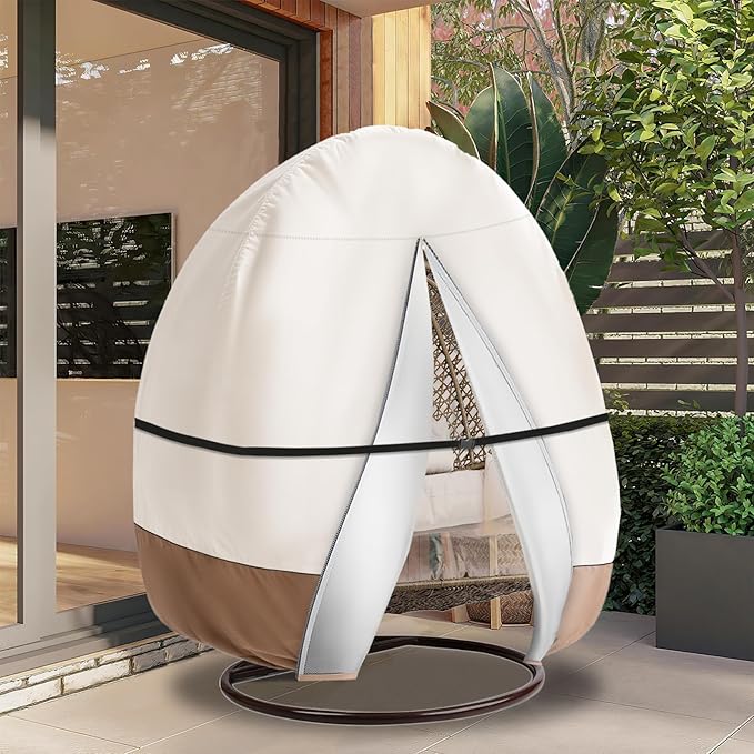 okcool Outdoor Egg Chair Cover,Extra Large Double Egg Chair Cover for Outdoor Furniture(Beige & Brown,Fits 91 X 80 Inches Egg Chair)