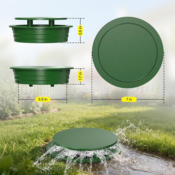 6" Pop Up Drainage Emitter for 6" S&D Hub, Dual-Rod Downspout Cover, Outdoor Drain Cover for Yard Outlet, Channel Drains & Catch Basins, 1PC