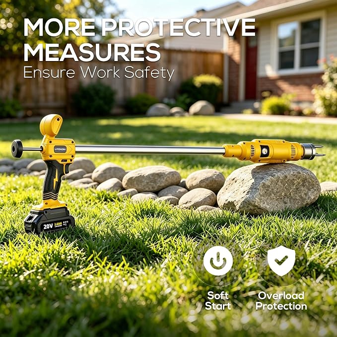 LITEKON Electric Cordless Weed Puller Tool, 20V Battery Powered Stand Up Weeder with 2.0Ah Battery & Fast Charger, Puller Tool with Long Handle, Crabgrass Piller& Dandelion Remover for Garden, Yellow
