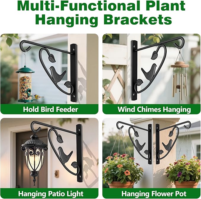 AMAGABELI GARDEN & HOME 2 Pack Hanging Brackets Plant Hanger Outdoor 12inch Metal Fence Wall Planter Hooks for Hanging Flower Baskets Bird Feeders Lanterns Wind Chimes Rust-Resistant Black