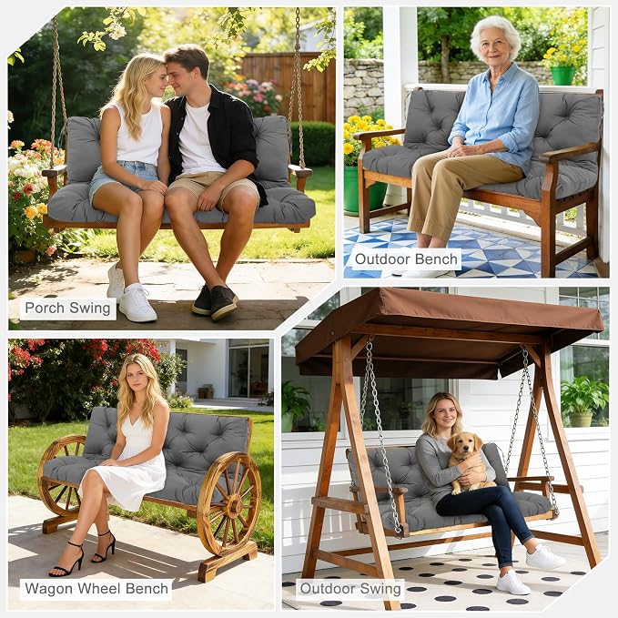 Porch Swing Cushions 3 Seater Replacement Thicken 5" Waterproof & Fade Resistant Swing Cushions for Outdoor Furniture Bench Patio Swing Cushion with Backrest & Ties(Dark Gray 70x40x5inch)