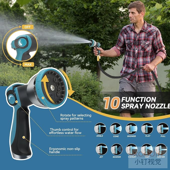 Non-Expandable Garden Hose 30 ft Kink Free Flexible Water Hose with 10-Pattern Spray Nozzle, 3/4" Brass Connectors,Leak Proof,Abrasion Resistant Hose for Lawn, Yard, Car Washing, and Outdoor Use