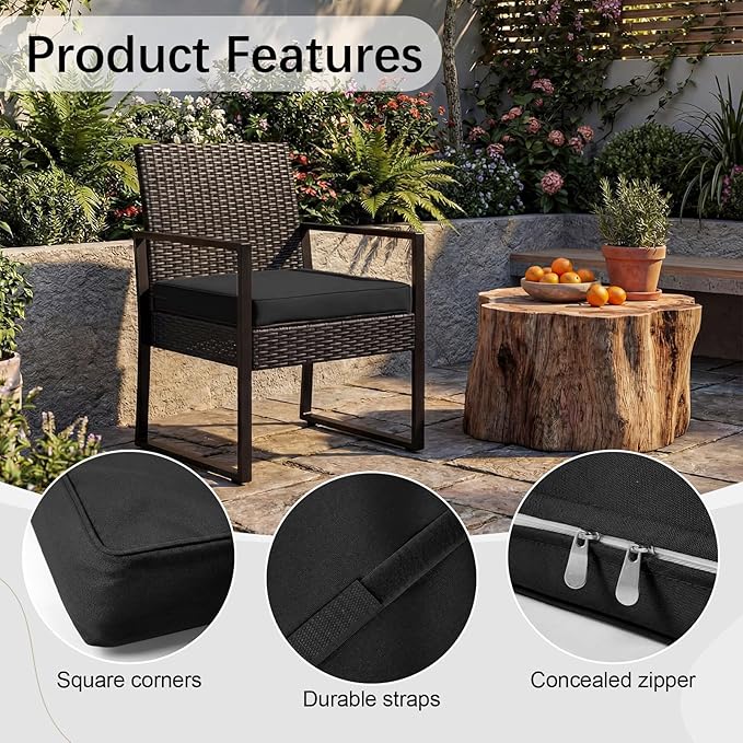 DoubleFill 2 Pcs Outdoor Ottoman Cushion 23"x19"x3" Waterproof Fade Resistant Outdoor Footstools Cushion Removable Patio Ottoman Cushions with Adjustable Fixing Strap for Stool (Black)