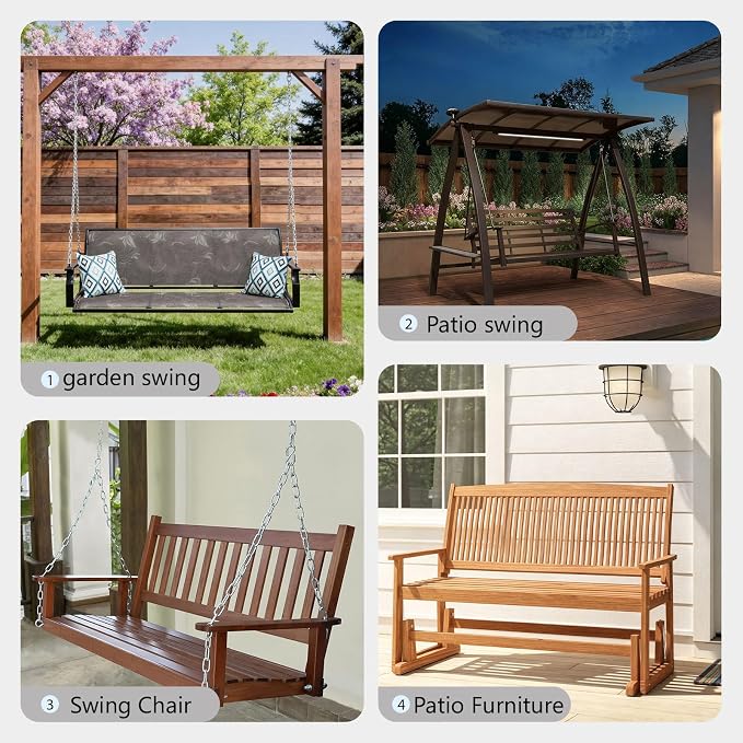 Porch Swing Cushions 60x40 Inch, 5" Extra Thick Waterproof Outdoor Swing Seat Cushion with Backrest & 8 Non-Slip Ties PP Cotton + Memory Foam Fill, Fade-Resistant 3-Seater Replacement for Patio Bench