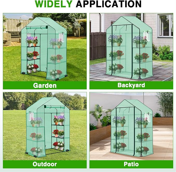 Yesker Greenhouse 57"x29"x77" Walk in Green House - Large Outdoor/Indoor Greenhouses with 4 Shelves Waterproof PE Cover & Windows, Portable Greenhouse Kit for Winter Backyard Gardening Patio, Green