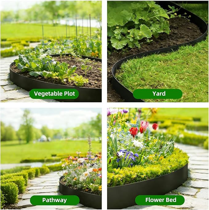 12 Pack Galvanized Steel Landscape Lawn Edging, 40" X 8" Metal Landscape Edging Border with 12 Clips, Metal Garden Edging Border, Metal Edging for Landscaping, Garden, Yard, Pathway(40Ft Total)