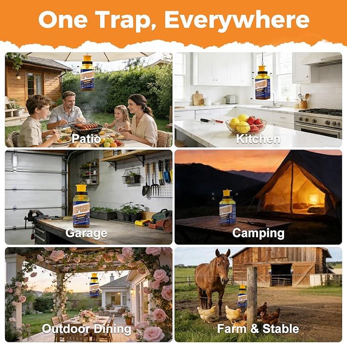 4 Pack Fly Trap with 4 Natural Fly Mixture,Reusable Outdoor Hanging Ranch Horse Fly Trap Bottle Catcher Jar Killer Control Hunter for Outside, Orchard, Patio, Garden