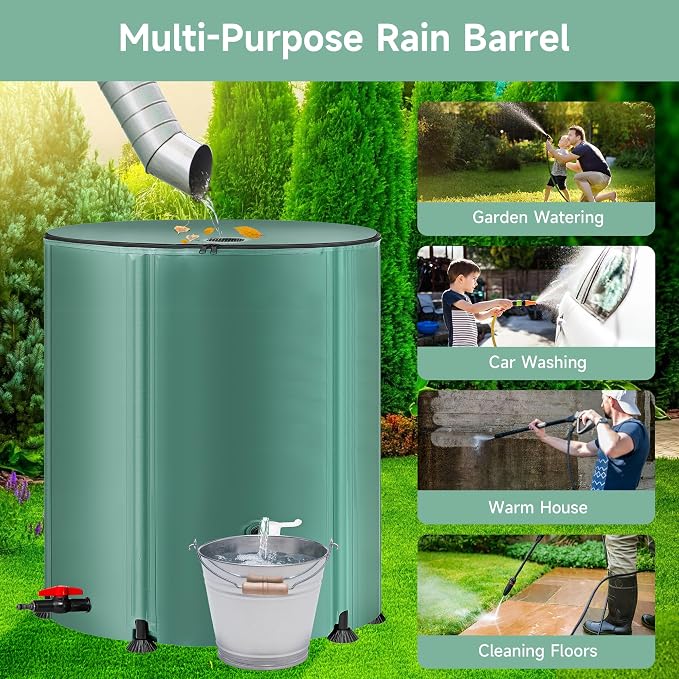 Collapsible Rain Barrel Water Storage Containers-105 Gallon Portable Rainwater Collect System Water Tank to Collect Rainwater from Gutter Downspout Water Catcher with Spigots,Filter&Overflow Kits