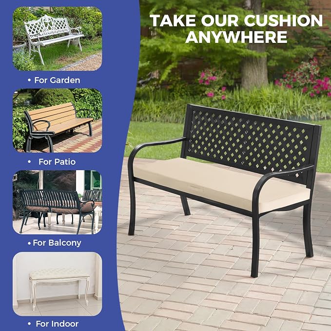 IPYNBAP Outdoor Bench Cushions for Outdoor Furniture, 59x18x3 Inch, Waterproof Bench Pillow, Fade Resistant Long Bench Seat Pads for Garden, Indoor, Porch Swing, Beige