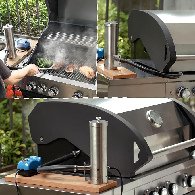 Cold Smoke Generator with Lid & Air Pump, Portable Electric BBQ Smoker, Wood Pellets Outdoor Smoker, Grill Accessory Barbecue Tools for Meat Vegetable, Hot & Cold Smoking, Stainless Steel