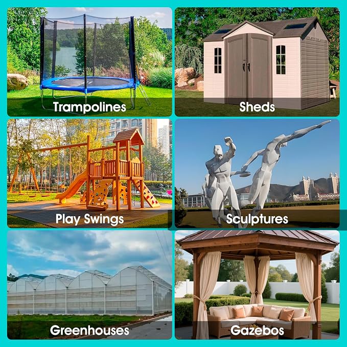 Ground Anchors Shed Anchors Kit with 1/8" Galvanized Cable and Turnbuckles, Trampoline Stakes Heavy Duty Earth Anchor for Sheds Canopy Gazebo Mobile Home Swing Set(8x15in)
