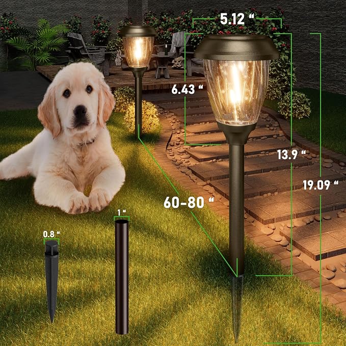 XMCOSY+ Solar Pathway Lights Outdoor, Warm White 10/25LM Glass Solar Lights for Yard & Walkway, Waterproof Landscape Lighting, Auto On/Off Decorative Garden Lights for Patio, Lawn & Driveway