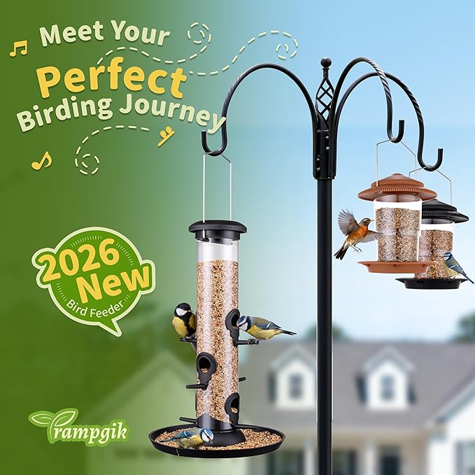 Bird Feeders for Outdoors Seed Catcher,6 Port Wild Bird Feeders with Tray,Bird Feeders for Outside Hanging for Cardinal 13 Inch,Black,Pack of 2