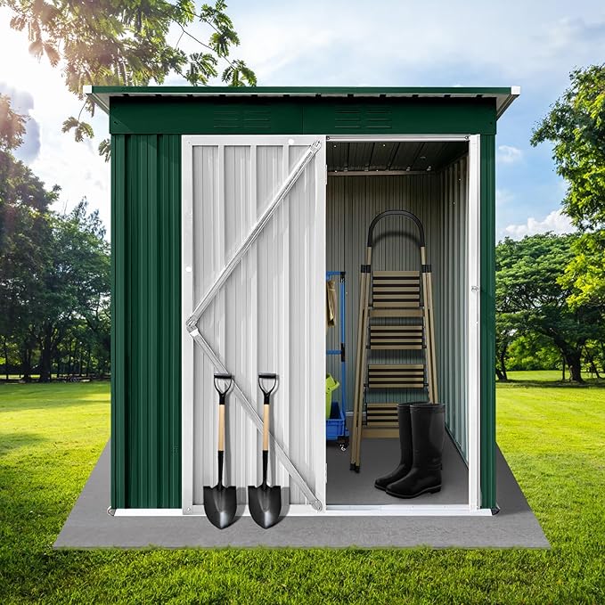 Metal Garden Sheds 5FT x 4FT, Metal Outdoor Storage Shed, Large Storage Shed with Door and Lock for Backyard Garden Patio Lawn, Green
