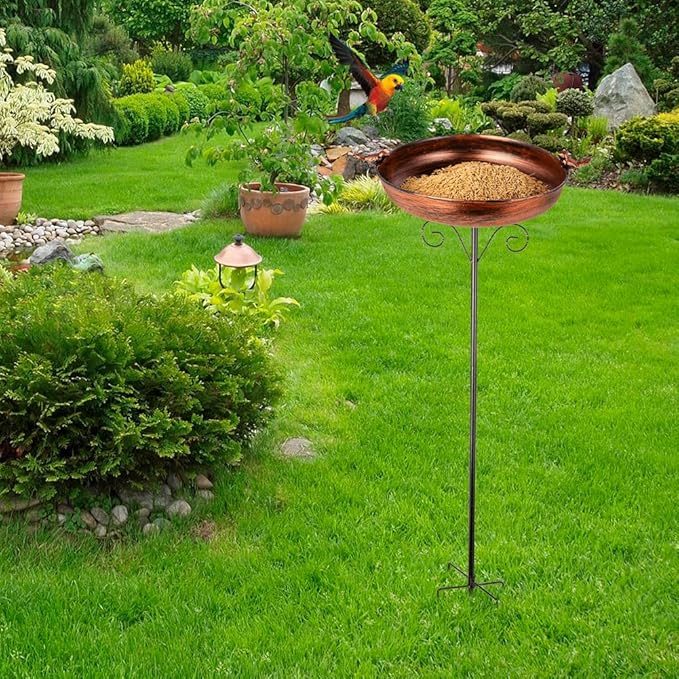 DREAMSOUL 38 Inch Tall Bird Bath with Stake, Vintage Copper Bird Bath for Outside Metal Freestanding Birdbath for Garden Yard Patio