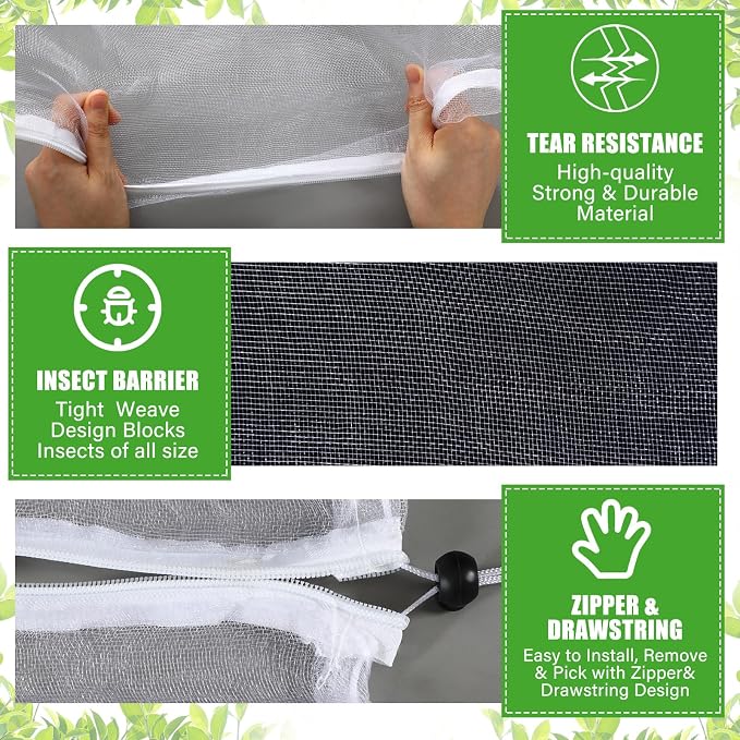 10 x 10 ft Large Fruit Tree Netting for Protecting Fruit from Squirrels Birds Bug Deer & Rat Garden Mesh Netting with Zipper and Drawstring for Blueberry Peach Apple Garden Plant