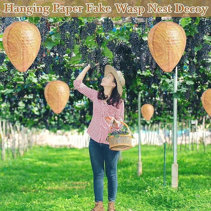 ZeeDix 4 Pack Hanging Paper Fake Wasp Nest Decoy for Outdoor, Home and Garden(8.66"×11",Warm Color)