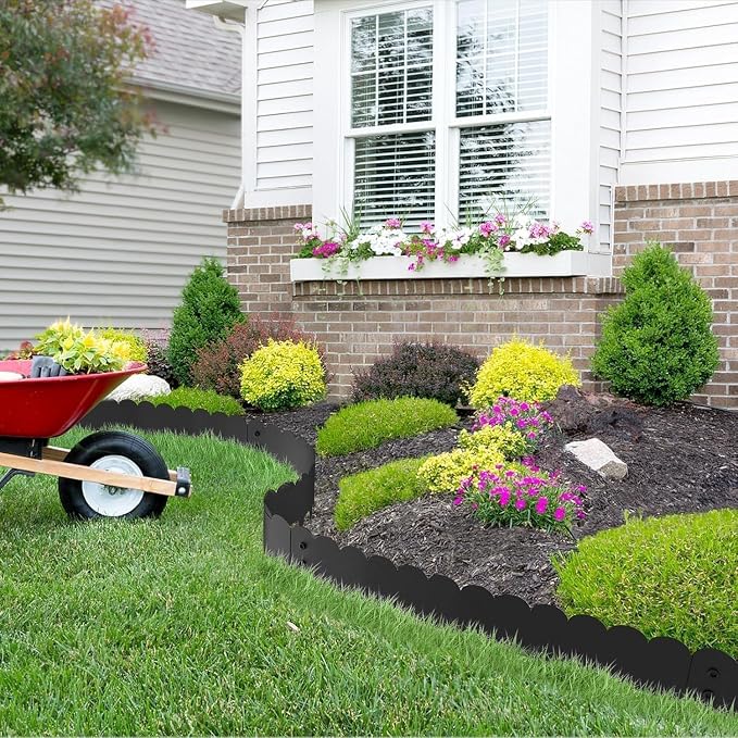 Black Steel Landscape Edging 20FT Kit – Metal Garden Edging with Scalloped Design, 10 Inch Galvanized Lawn Edging for Raised Garden Beds & Flower Bed Borders
