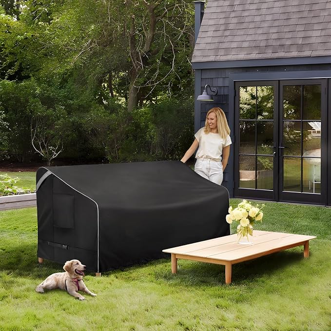 COSFLY Outdoor Patio Sofa Covers Waterproof, Heavy-Duty UV-Resistant Furniture Covers, Adjustable Fit with Buckle Straps, Fits 3-Seater Sofa up to 76"W x 32.5"D x 33"H ( Black)
