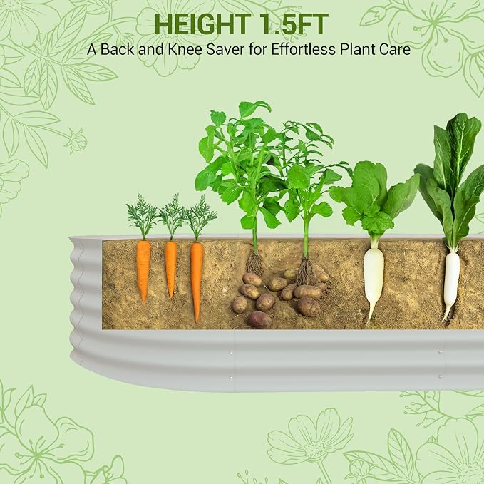 IDEALHOUSE 8x2x1.5 Ft Galvanized Metal Raised Garden Bed, 24-Inch Tall Outdoor Planter Box for Vegetables, Flowers & Herbs, Rust-Resistant Garden Beds for Backyard, Patio or Balcony, Beige