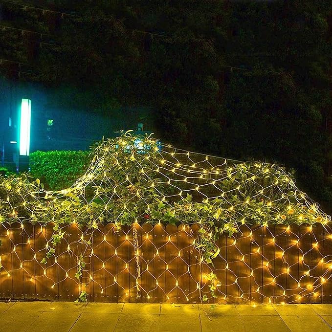 Dazzle Bright Christmas 360 LED Net Lights, 12FT x 5 FT Connectable Waterproof String Lights Clear Wire with 8 Modes, Christmas Decorations for Indoor Outdoor Xmas Party Yard Garden Decor (Warm White)