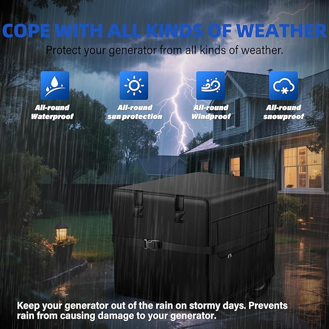 Generator Covers, 900D Heavy Duty Waterproof Fabric. 32L×24W×24H Inch Outdoor Generator Covers, with Windproof Strap Buckles. Fits most 5000-10000 watt Generators, Black.