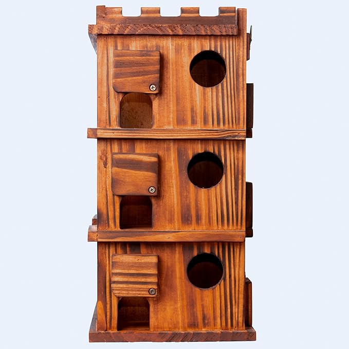 MIXUMON Wooden Bird Houses for Outside β 14 Rooms Large Bird House, Carbonized Pine Rustic Finish, 1.57" Entrance Holes, Cleaning Doors, Outdoor Birdhouse Nesting Box (Rustic, 14 Rooms)