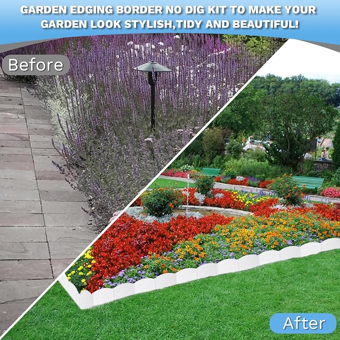 Vashly No-Dig 30Ft Landscape Edging, 6 Inch Tall Garden Edging Garden Edging Border, 30Pcs Flower Bed Edging Border with 30Pcs Stakes