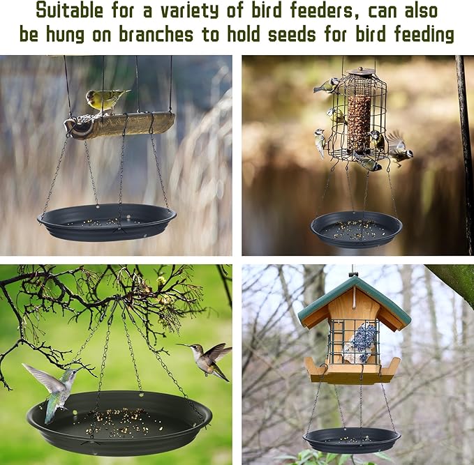 Briwooody 2 Sets 12.8'' Bird Seed Catcher Tray Platform Bird Feeder Large Hanging Tray Fits Most Feeders Catches Most Falling Seed and Husk Outdoor Yard Garden Backyard for Attracting Birds, Black