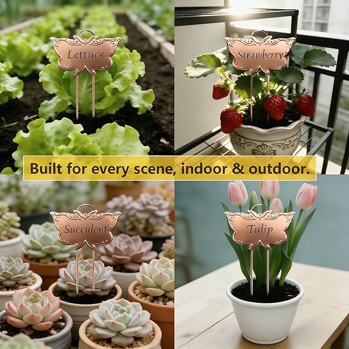 Metal Plant Labels 30 Pack 11in Tall Rose Gold Outdoor Waterproof Garden Label Large Garden Seed Stake Tags for Flowers Fruits and Vegetables