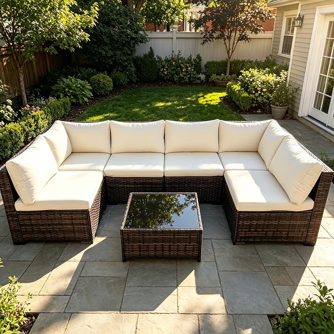 14 Piece Outdoor Cushion Covers Replacement, Waterproof Patio Couch Cushion Covers, Outdoor Furniture Sofa Covers with Zippers, Cover Only(14Pcs-Beige, 24 * 24 * 3.15-inch)