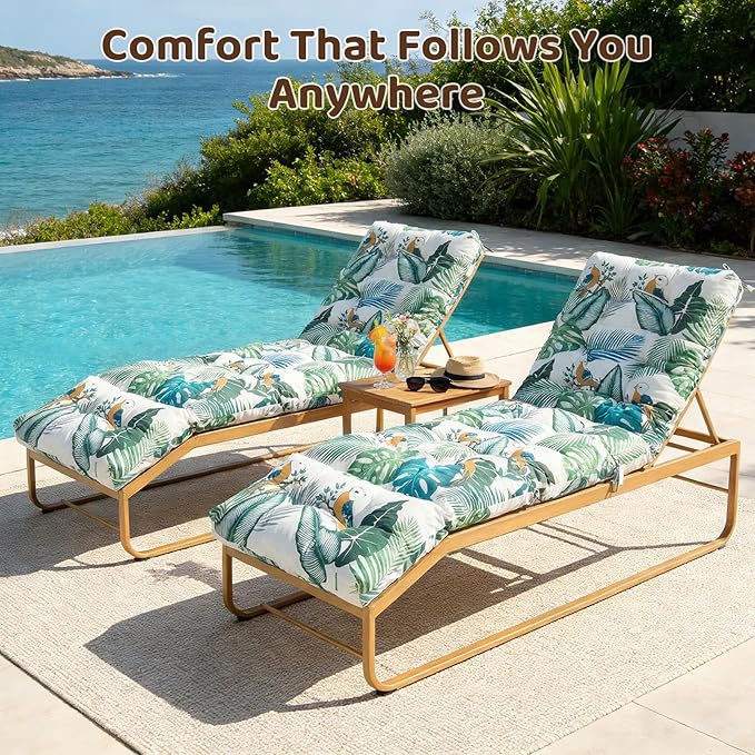 Waterproof Outdoor Lounge Chair Cushions 74.8 x 22 x 4.7 Inches,Chaise Lounge Chair Cushions Replacement for Outdoor Furniture with Ties, Thickened Patio Pool Bench Lounge Chair Cushions