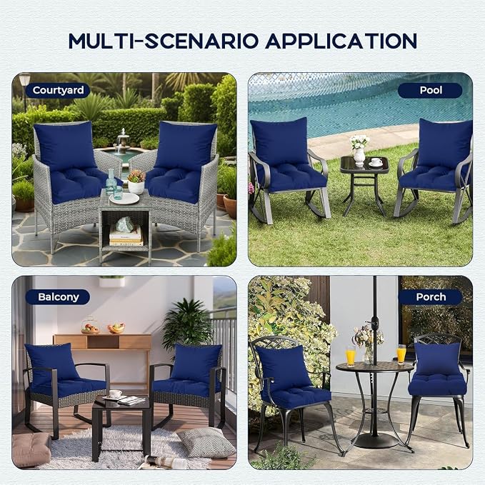 22x22 Waterproof Outdoor Chair Cushions Set of 2, Patio Cushions for Outdoor Furniture Water-Resistant & Fade-Resistant, Deep Seat & Back Cushion for Wicker Sofa (Blue)