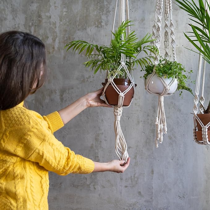 PATIKIL Plant Hanger, 6 Pcs Pulley Retractable Triangle Hanging Flower Basket Hook Indoor and Outdoor Plant Pots Holder, for Planters, Flower Basket, Wind Chimes, Bird Feeders, White