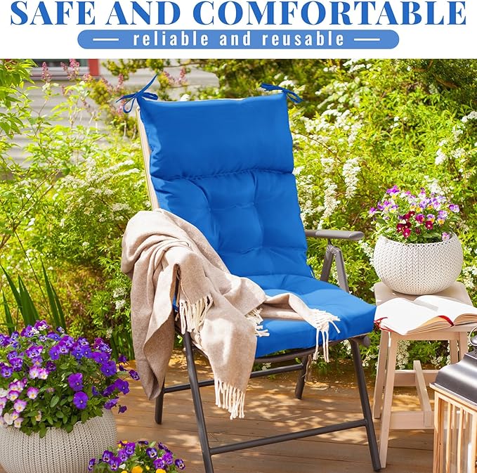 Sintuff 2 Pcs 44 x 21 x 4 Patio Chair Cushions Outdoor Chair Cushion Seat/Back Tufted Pillow with Ties Water Resistant Replacement Indoor Patio Furniture Outdoor Furniture (Solid Color,Blue)