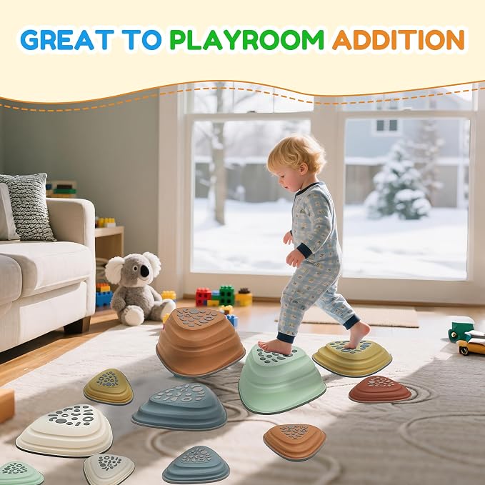 Kids Balance Stepping Stones Triangular 11PCS Non-Slip Toddler Stepping Stones for Ages 3-8 Years β Durable & Fully Rounded Edges