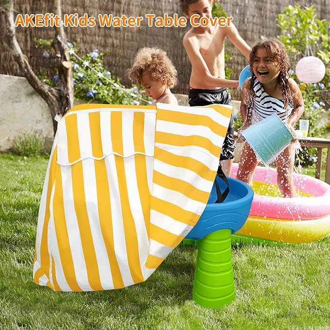 AKEfit Kids Water Table Cover Fits Rain Showers Splash Pond Water Table for Toddlers, Waterproof Dustproof Outdoor Toys Cover, Yellow White