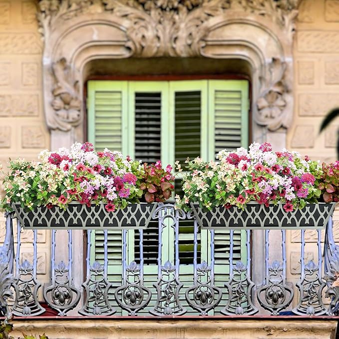 2 Pack 30 Inch Window Boxes Planters Railing Planter Box with Adjustable Brackets & Non-Woven Fabric Plant Grow Bags Deck Railing Planter Boxes Balcony Hanging Flower Box for Outdoor Plants