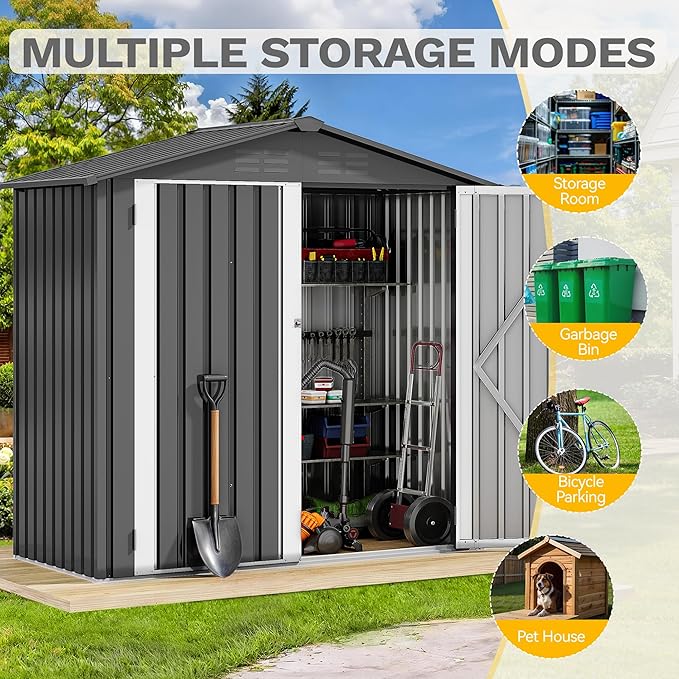 DWVO 6x4ft Outdoor Storage Shed, Weatherproof Tool Shed w/Locking Entry & Ventilation for Grass Cutter, Bike, Equipment, Courtyard, Garden (Dark Gray)