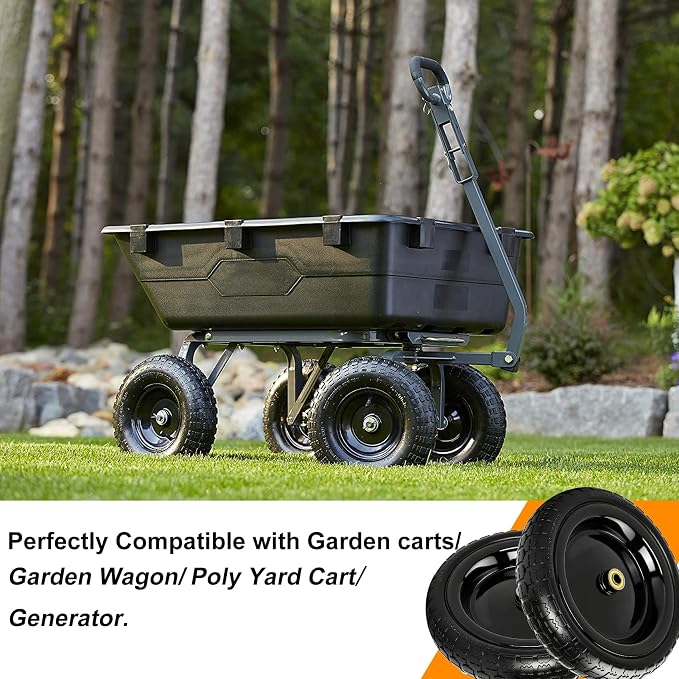 13" Flat Free Wheels Replacement for GOR Garden Cart Tires, 4.00-6 Solid Tires with 5/8"Bearings, 13" No Flat Wheels for GOR Garden Carts/Hand Trucks/Garden Carts