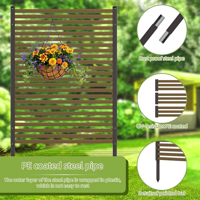 Metal Privacy Screen Outdoor Freestanding Privacy Wall Panels and 3.6ft W × 6ft H Decorative Patio Dividers,with Stable Base Feet for Stability,Crafted from Steel,Ideal for Patio,Garden Backyard