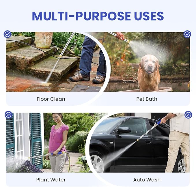 Jet Nozzle for Garden Hose, High Pressure Washer Hose Nozzle, Power Washer Wand with 2 Different Nozzles and Hose Quick Connectors for Car Washing, Garden Cleaning, Patio (Blue)